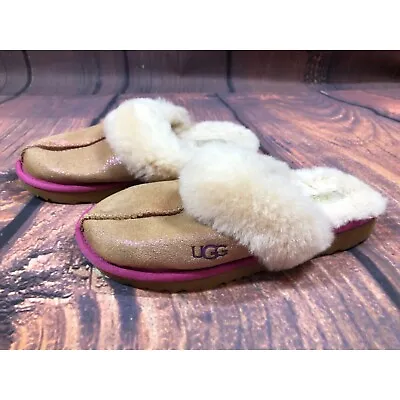 UGG Cozy II Shimmer Genuine Shearling Slippers 1108709k Girls 3 (3a24) • $24.99