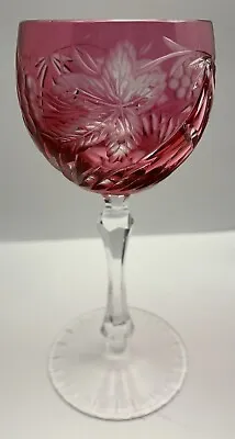 Nachtmann Traube Wine Hock Glass 7 3/4  Cranberry Cut To Clear Crystal • $24.99