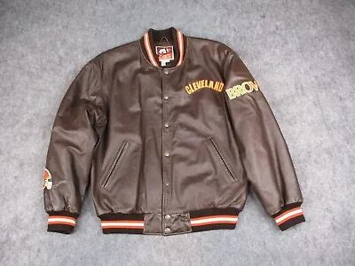 Vintage Cleveland Browns Jacket Mens Large NFL Leather Coat Carl Banks GIII 90s • $99.96