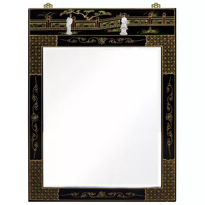 US Seller - Black Lacquer Mother Of Pearl Chinese Vertical Mirror • $518