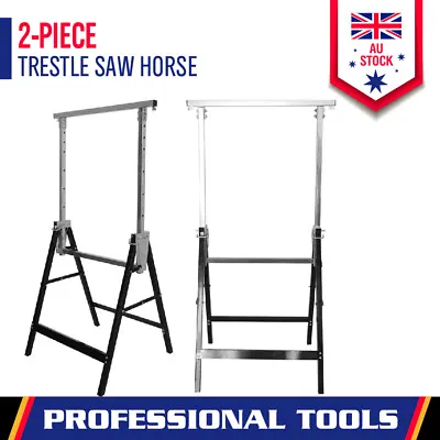 $98.99 • Buy 2x Telescopic Saw Horse Metal Folding Trestle Work Bench Stand Adjustable Height