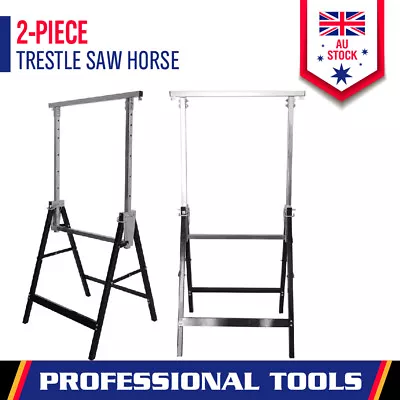 $98.99 • Buy 2x Telescopic Saw Horse Metal Folding Trestle Work Bench Stand Adjustable Height