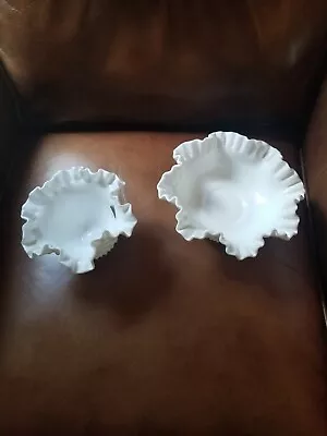 Pair Of Fenton Milk Glass Hob Nail Ruffle Edge Bowls • $40