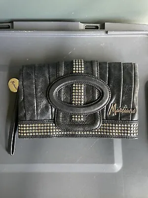 Vintage Marciano Designer Clutch Purse Leather Black And Silver Handbag • $42