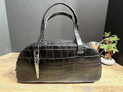 Francesco Biasia Black Croc Embossed Small Handbag Purse Leather • $32