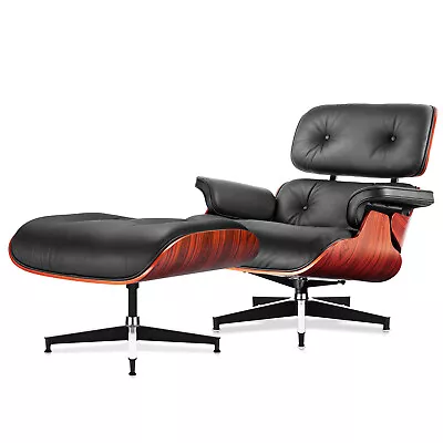 Eams Lounge Chair And Ottoman Genuine Leather Armchair Rosewood Black Pro Tall • $679