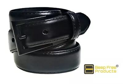 Beep Free® Black 1-1/8  Top Grain Leather Belt Airport Friendly 100% Metal Free • $24