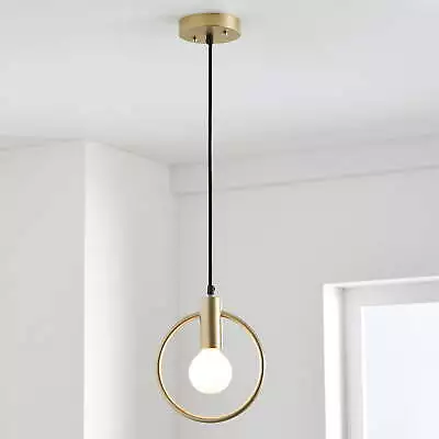 59  Architectural Open Circle Pendant Light Gold Finish G25 Glass LED Bulb • $27.55