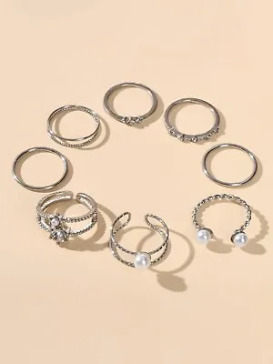 $3.99 • Buy Chunky Silver Stackable Knuckles Rings Finger Rings Set 8 Pcs Boho Jewelry Gift