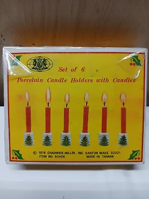 Vtg Set Of 6 Porcelain Christmas Tree Mini Taper Candle Holders Taiwan 1976 • $12
