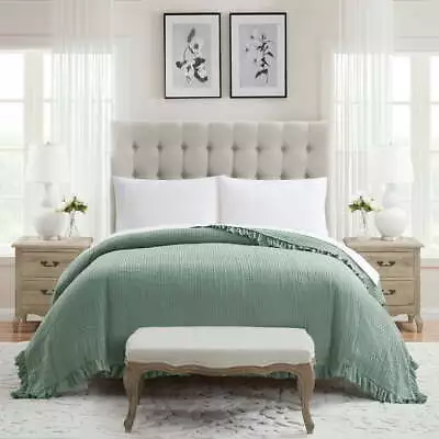 Green Waffle Woven Microfiber Bed Blanket 106 X 94 Inches Bed Blanket King • $30.84