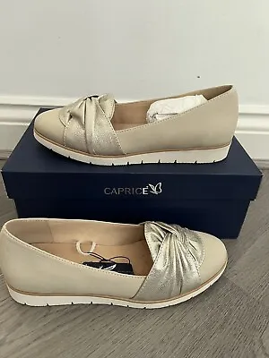 Caprice Womens Beige Soft Leather Slip On Flat Shoes - Size UK 4.5 - New In Box • £14.99