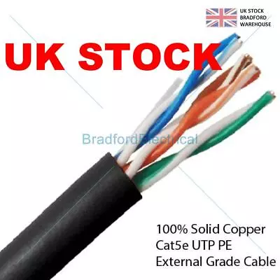 £8.99 • Buy Cat5e Solid PE External Cable Black Reel 100% Copper Networking Ethernet Lot