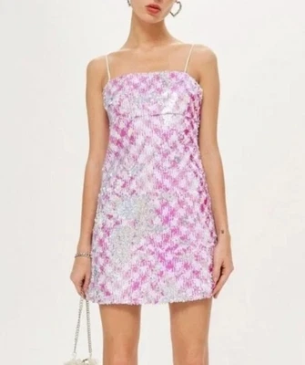 £17 • Buy 10, Pink Silver White Sequin Embellished Short Dress, Sleeveless, New, TOPSHOP