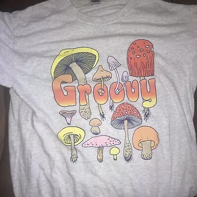 Groovy Magic Mushrooms T-Shirt Gray Medium Hippie  • $10