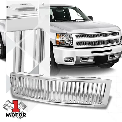 Chrome Vertical Slat Badgeless Front Hood Grille For 07-13 Chevy Silverado 1500 • $45.99