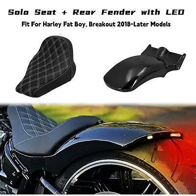 Black Solo Driver Rider Seat Rear Short Fender W/ Turn Signal Brake LED Light • $454.09