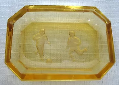 Vintage Bohemian Amber Glass Open Salt Cellar W/Intaglio Of Boys Playing Soccer • $9.99