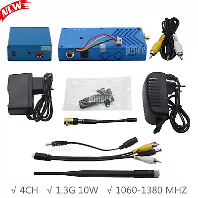  10W 1.3G 4CH Wireless Audio Video CCTV FPV Transmitter Transceiver Receiver Kit • $192.92