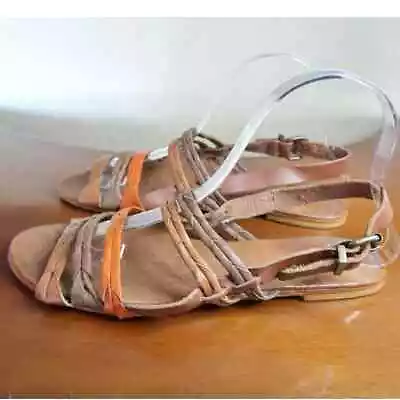 Ecote Womens Slingback Sandals Tan & Orange Leather Woven Buckle Open Toe 9 • $28