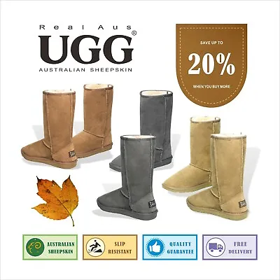 UGG Real Aus 100% Australian Sheepskin Wool Unisex Men Women Boots 12  Tall Sand • $79.95