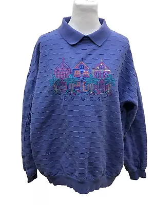 Vintage Crazy Shirts Hawaii Womens Medium Key West Collared Sweatshirt Oversized • $76.38