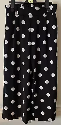 Zara TRF Collection Size 12 Black/White Spot Wide Leg Pull On Crop Trousers • £5.45