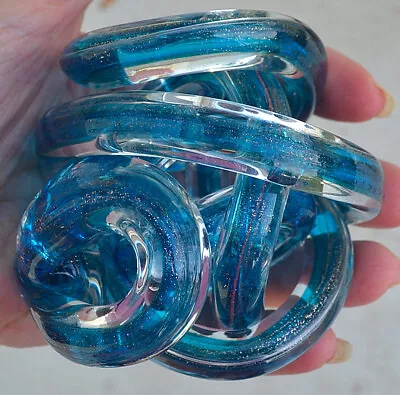 Vtg  End Of The Day Turquoise Blue Gold Fleck Twisted Glass Murano Paperweight • $12.95