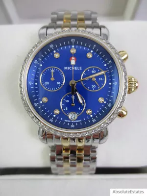 NEW Michele Two Tone Gold Silver Blue MOP Diamond CSX 36 Watch MWW03C000517 NWT • $1389.99