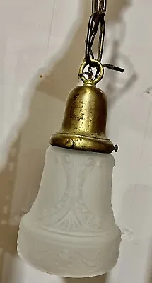 Vintage 1920's Single Brass Pendant Fixture Ceiling Light W Vintage Glass Shade • $18.99