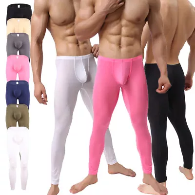 Mens Ice Silk Underwear Penis Pouch Leggings Sleep Bottoms Thermal Pajama Pants • $13.45