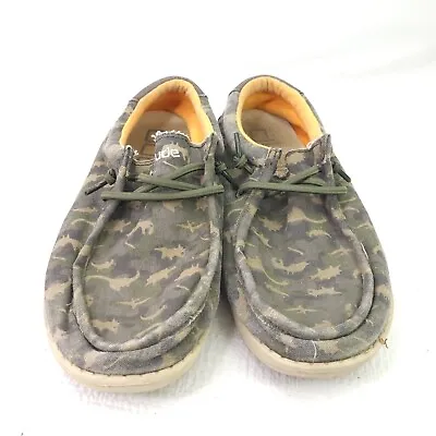 Hey Dude Wally Youth Musk Camo Dino Loafers Comfort Dinosaur Shoes Boys Size 5-6 • $20.99