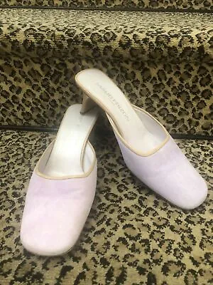 Maud Frizon Vintage 80s Lilac Purple Suede Leather Trim Sculpted Heel Mules 39.5 • $55