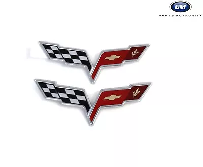 2005-2013 Chevrolet Corvette C6 Front & Rear Emblems Chrome Crossed Flags OEM GM • $179.98