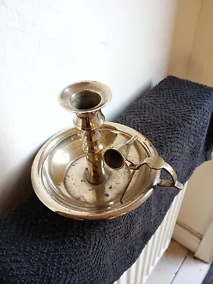 £24 • Buy Antique Brass Chamber Stick With Candle Push Up And Snuffer (C)