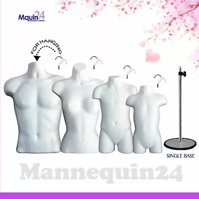 $84.95 • Buy 4 Torso Forms White Male Female Child Toddler Body Forms W/ 1 Stand & 4 Hangers