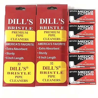 2 Pack Dills Bristle Cotton Pipe Cleaners 32ct & Medico Pipe Filters 50ct NEW • $15.55