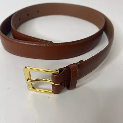 YSL Yves Saint Laurent Brown Leather Belt Gold Tone Buckle Size 36 90 • $125