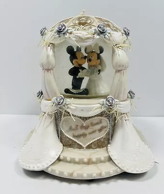 🔥 Rare Disney Mickey And Minnie Wedding Musical Rotating Snow Globe SEE VIDEO • $52.77