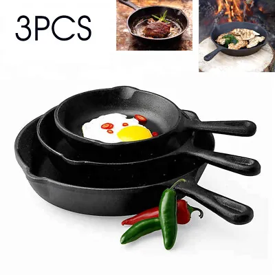 £23.79 • Buy 3X New Stick Frying Griddle Pan Set Cast Iron Barbecue Grill Fry Bbq Skillet