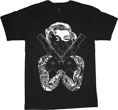 Marilyn Monroe Gangster Tee Shirt Guns Tattoo Gangsta Tshirt Men's Size Black • $10.95