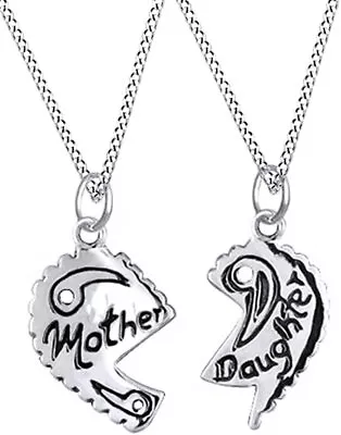 Mother Daughter Split Heart Pendant Necklace 14K White Gold Plated Sterling • $142.72