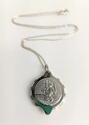 SOS Talisman St Christopher Pendant Medical Alert On 925 Sterling Silver Chain • £19.99