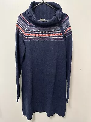 Esprit Female Navy Roll Neck Fair Isle Pattern Sleeve Mini Dress L • £4.99