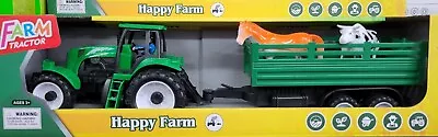 Large Farmers Tractor Horse Cow Carriage Trailer Truck Toy Play Set Kids Toys • £12.99
