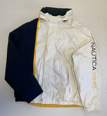 Vintage Nautica NS-83 Reversible Packable Hood Jacket White Yellow Size XL • $29.99