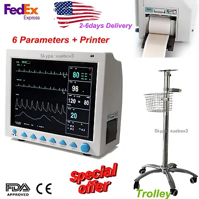USA +printer ICU Vital Signs Patient Monitor Medical Stand Rolling Trolley Cart • $848