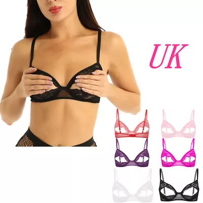 UK Sheer Mesh Lace Bra Women's Open Breast Lingerie Sexy Transparent Nightwear  • £10.43