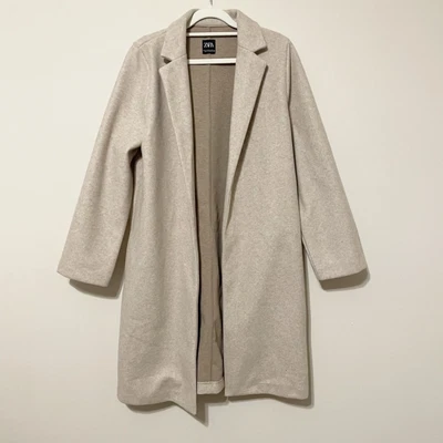 $50 • Buy Zara Size M Beige Open Front Long Line Coat Lapel