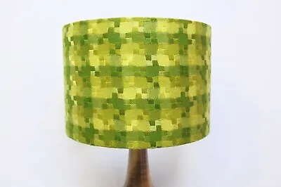 Original 70s Fabric Lampshade Retro 30cm Drum Geometric Green Tartan • £48